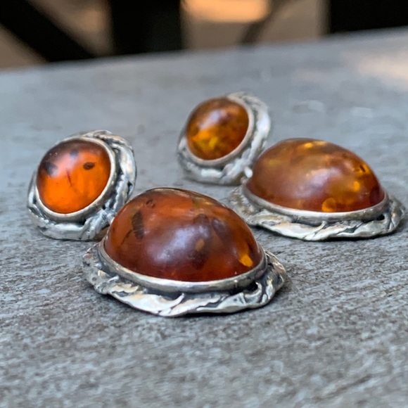 ⭐️Handmade Sterling silver/ cognac amber earrings - Picture 3 of 16